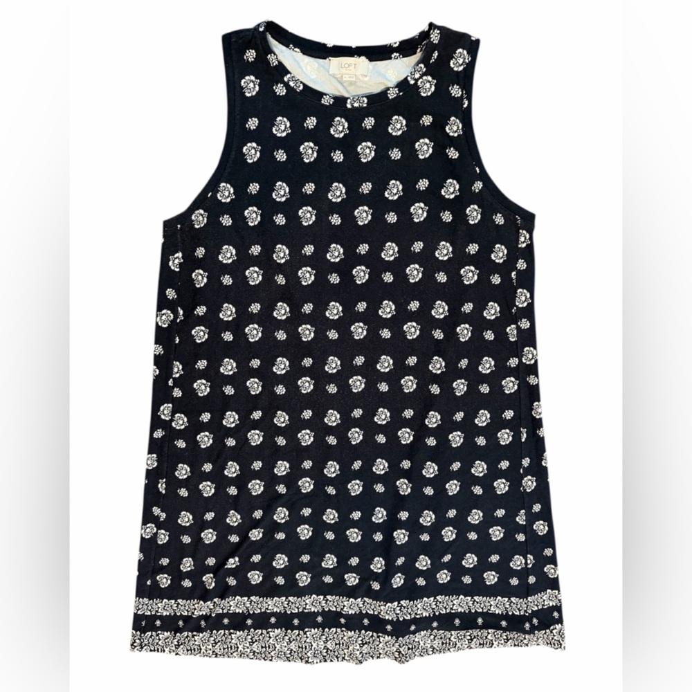 LOFT Black and White Floral Sleeveless Dress.